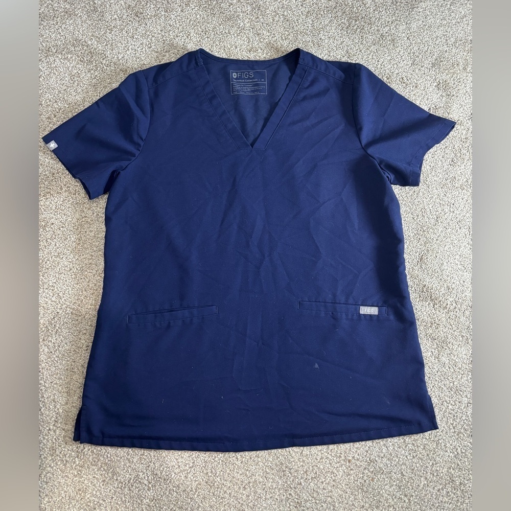 Women's Figs M Technical Collection Scrub Top Blue solid Nurse Medical